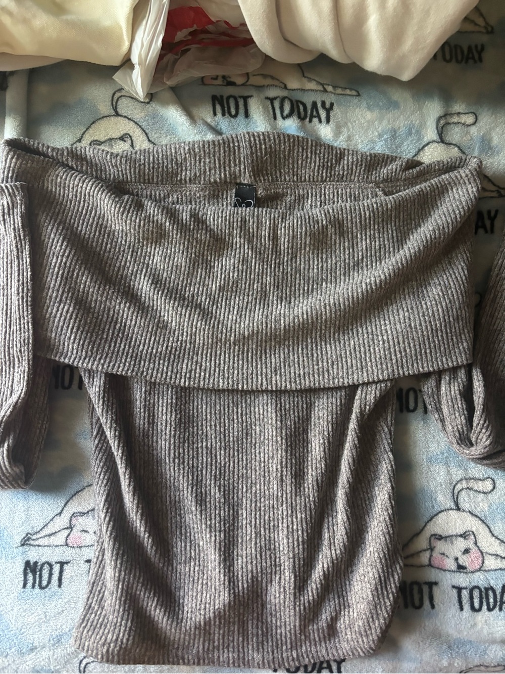 Windsor Taupe Ribbed Off-the-Shoulder Sweater